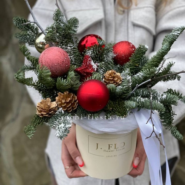 Новогодняя композиция в коробке ред в Омске