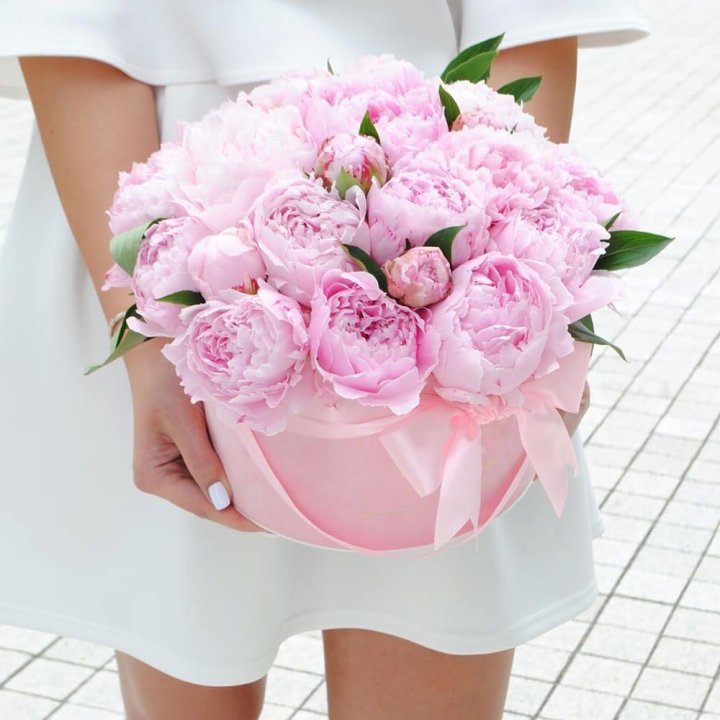 Пионы в шляпной коробке в Омске