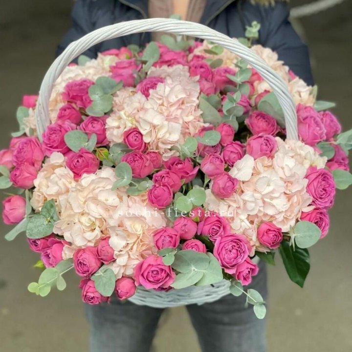 Корзина с гортензией и Мисти Баблс в Омске