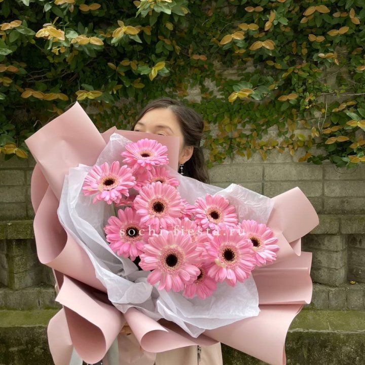 13 розовых гербер в Омске