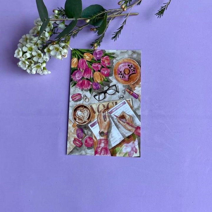 Открытка к букету "Леди на работе" в Омске