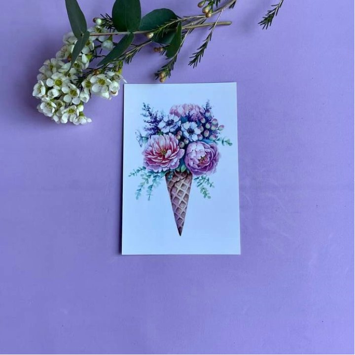 Открытка к букету "Цветочно-кремовый" в Омске