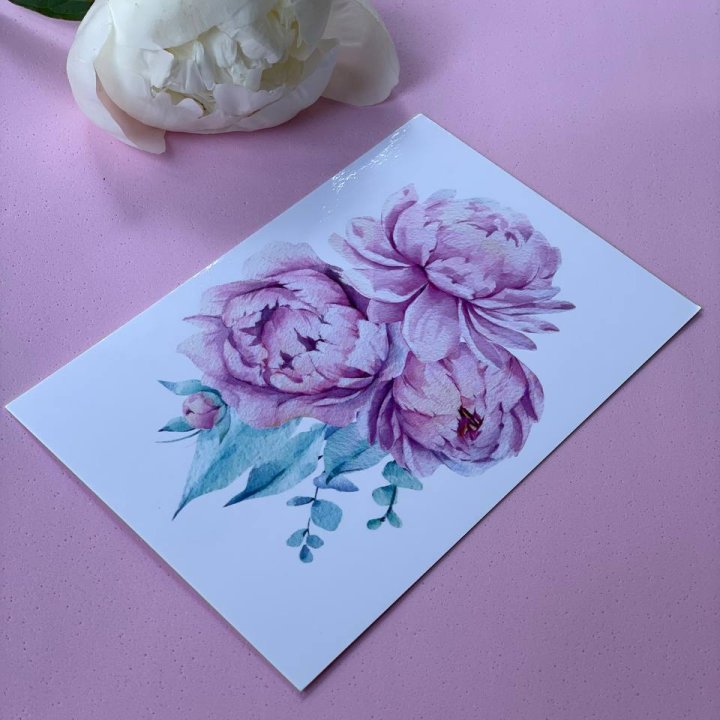 Открытка к букету "Пионы" в Омске