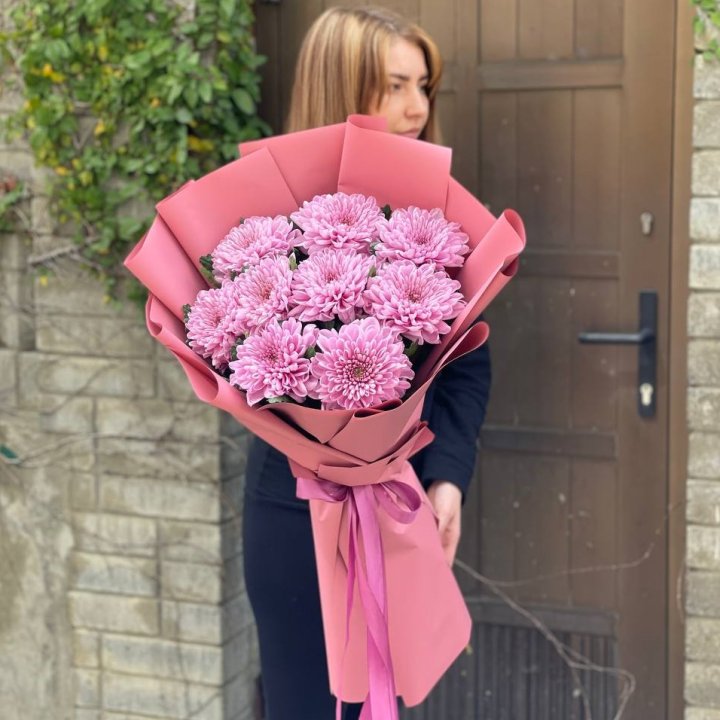 Букет хризантем розовый в Омске